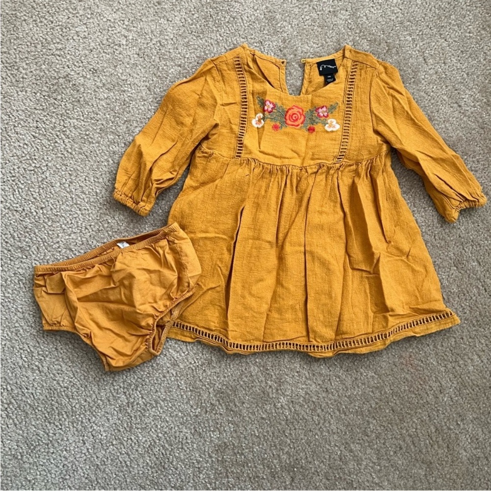 Baby Girl Floral Embroidered Dress with Bloomers - 12 months
